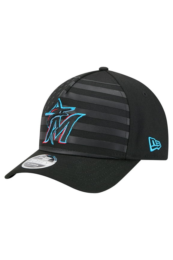 Men's New Era Black Miami Marlins American Flag 9FORTY M-Crown A-Frame Adjustable Hat