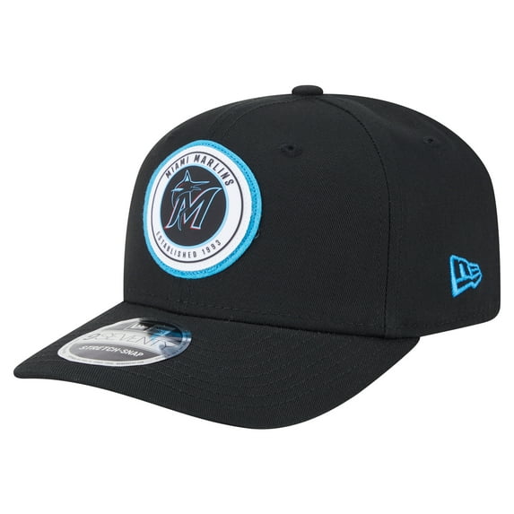 Men's New Era Black Miami Marlins Circle Patch 9SEVENTY Stretch-Snap Hat