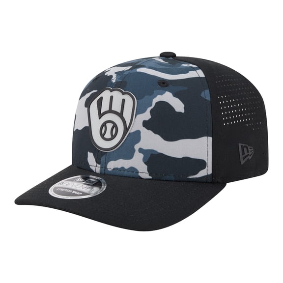 Men's New Era Black Milwaukee Brewers Tonal Camo 9SEVENTY Stretch-Snap Hat