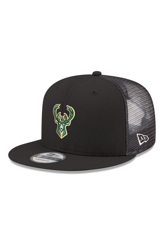Men's New Era Black Milwaukee Bucks Core Logo Meshback 9FIFTY Snapback Hat