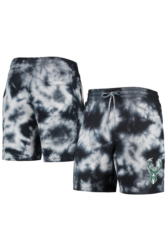 Men's New Era Black Milwaukee Bucks Fleece Tie-Dye Shorts