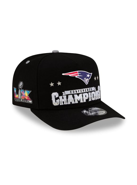 Men's New Era  Black New England Patriots 2025 AFC Champions Locker Room Trophy Collection A-Frame 9FIFTY Snapback Hat