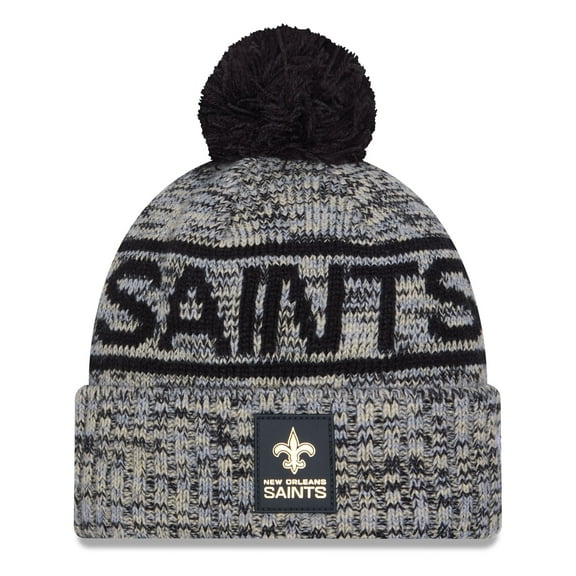 Men's New Era Black New Orleans Saints 2025 Sideline Cold Weather Cuffed Knit Hat with Pom
