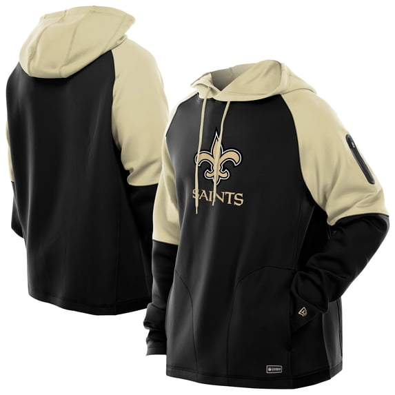 Men's New Era Black New Orleans Saints Combine Authentic Color Block Raglan Pullover Hoodie