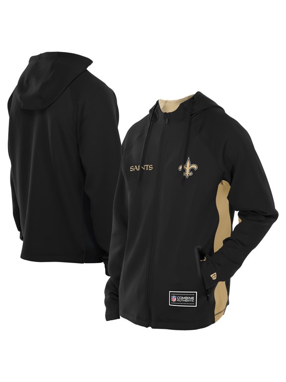 Men's New Era Black New Orleans Saints Combine Authentic Raglan Scuba Full-Zip Hoodie