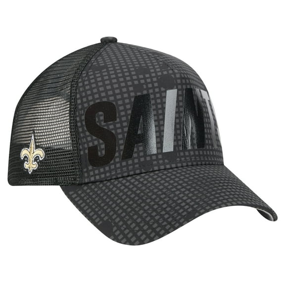 Men's New Era Black New Orleans Saints Midnight Ink Tonal Text A-Frame Trucker 9FORTY Adjustable Hat