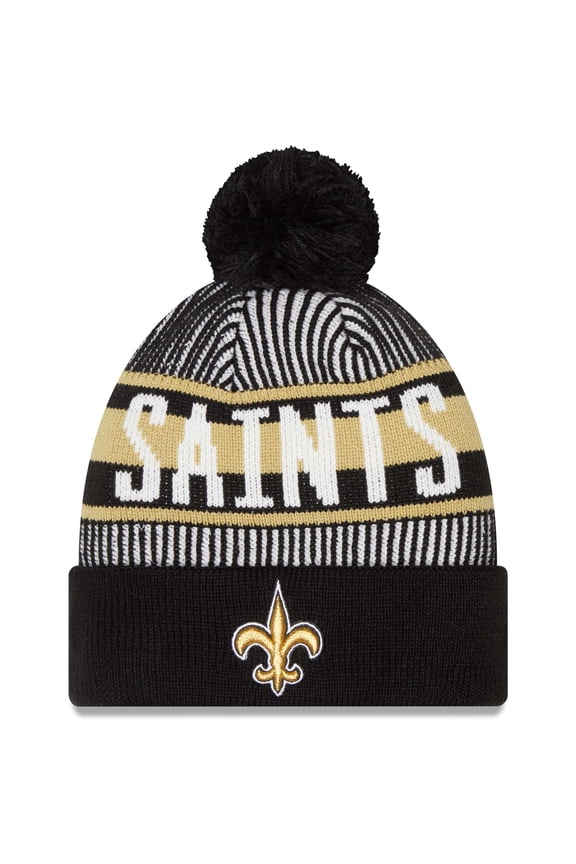 Men's New Era Black New Orleans Saints Striped Cuffed Knit Hat with Pom