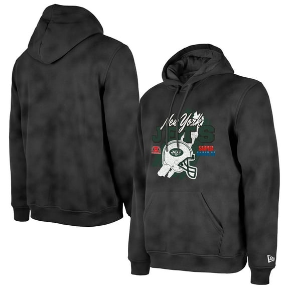 Men's New Era Black New York Jets Identity Helmet Enzyme Washed Pullover Hoodie