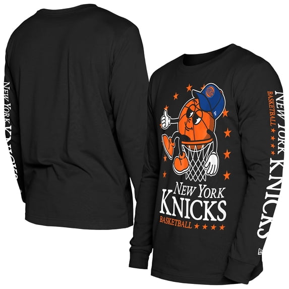 Men's New Era Black New York Knicks Old School Sport Long Sleeve T-Shirt
