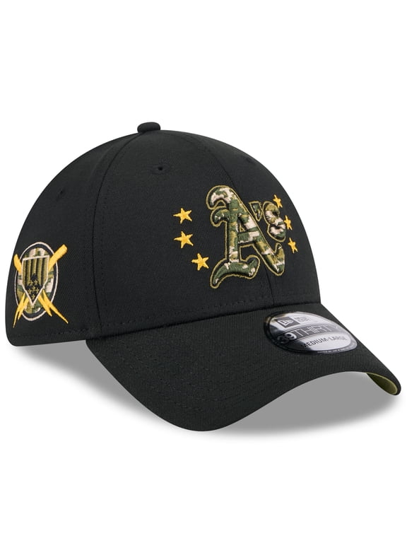 Men's New Era Black Oakland Athletics 2024 Armed Forces Day 39THIRTY Flex Hat