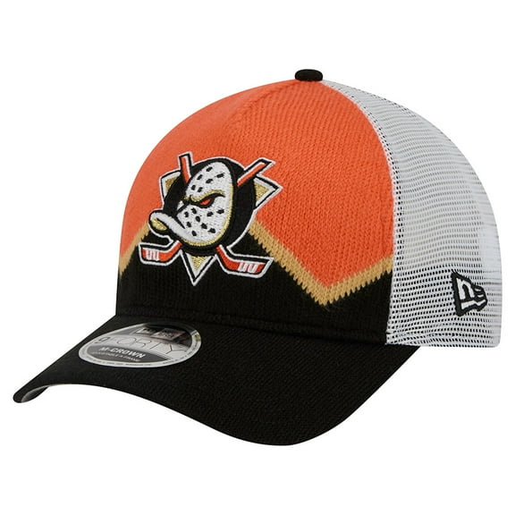 Men's New Era Black/Orange Anaheim Ducks Hockey Sock 9FORTY A-Frame M-Crown Adjustable Trucker Hat