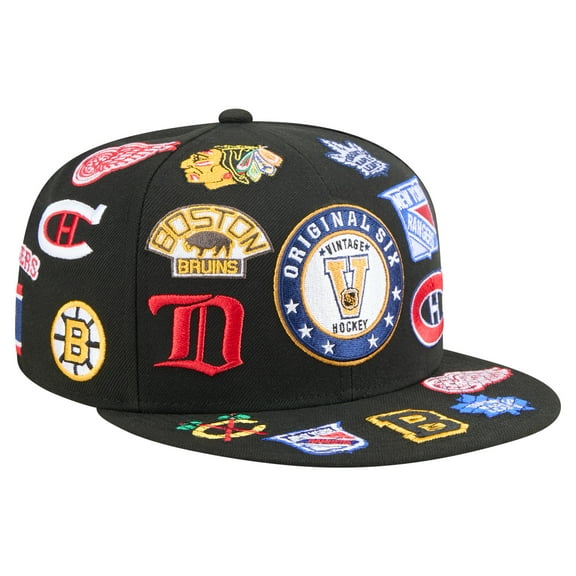 Men's New Era Black Original 6 Allover Logos 9FIFTY Snapback Hat