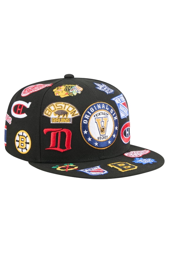 Men's New Era Black Original 6 Allover Logos 9FIFTY Snapback Hat