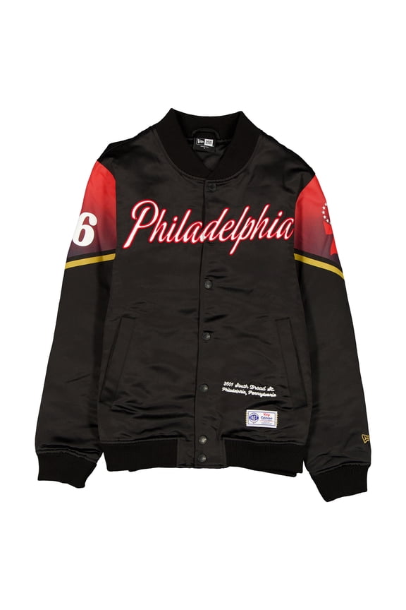 Men's New Era Black Philadelphia 76ers 2025/26 City Edition Full-Snap Satin Jacket
