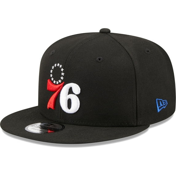 Men's New Era Black Philadelphia 76ers Bold Back Script 9FIFTY Snapback Hat - OSFA