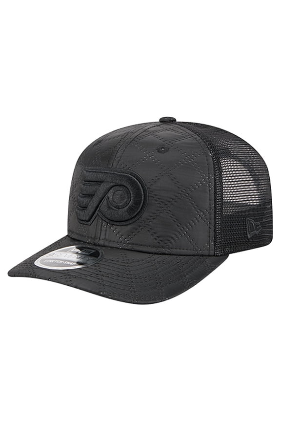 Men's New Era Black Philadelphia Flyers Quilted Nylon 9SEVENTY Adjustable Trucker Hat