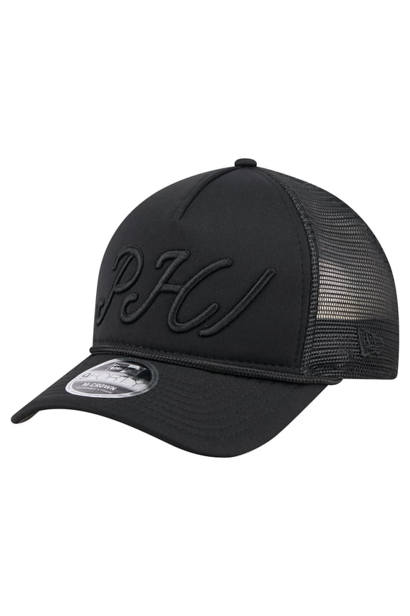 Men's New Era Black Philadelphia Phillies City Initial 9FORTY A-Frame M-Crown Adjustable Trucker Hat