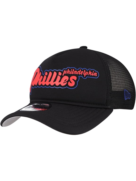 Men's New Era Black Philadelphia Phillies Retro Bold A-Frame Trucker 9FORTY Adjustable Hat