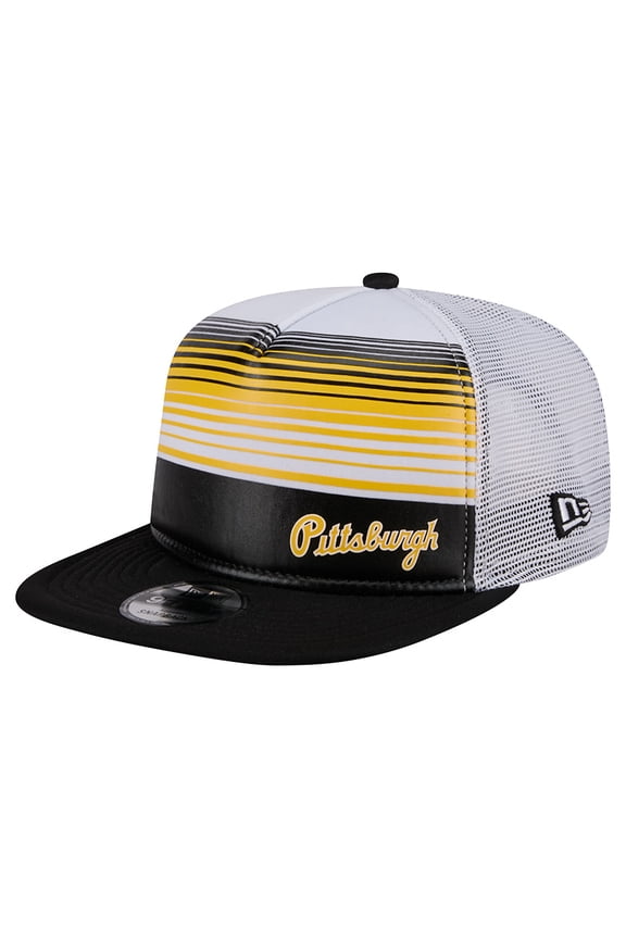 Men's New Era Black Pittsburgh Pirates Team Horizon 9FIFTY A-Frame Trucker Snapback Hat