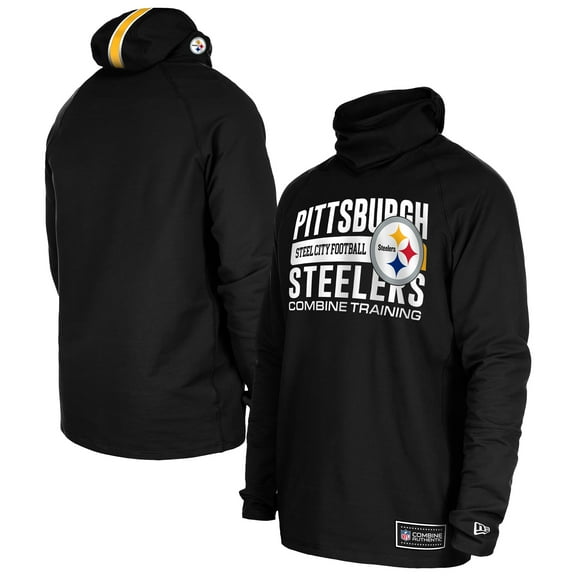 Men's New Era Black Pittsburgh Steelers Functional Fandom Balaclava Helmet Stripe Tri-Blend Hoodie