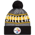 thumbnail image 1 of Men's New Era Black Pittsburgh Steelers Striped Cuffed Knit Hat with Pom, 1 of 2