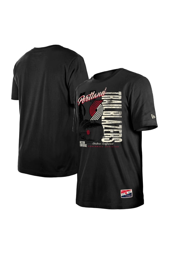 Men's-New Era Black Portland Trail Blazers Distressed Throwback Vintage Color Pack T-Shirt