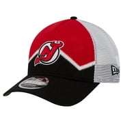 Men's New Era Black/Red New Jersey Devils Hockey Sock 9FORTY A-Frame M-Crown Adjustable Trucker Hat