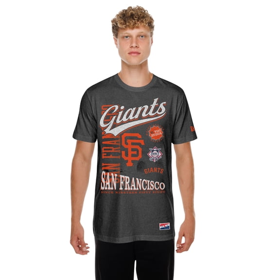Men's New Era Black San Francisco Giants  Oversized Throwback Distressed T-Shirt