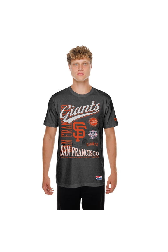 Men's New Era Black San Francisco Giants  Oversized Throwback Distressed T-Shirt