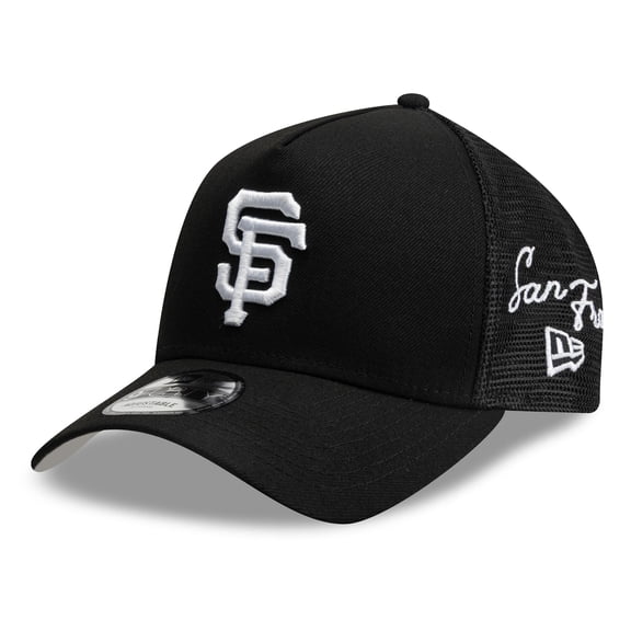 Men's New Era Black San Francisco Giants Side Script 9FORTY A-Frame Trucker Adjustable Hat