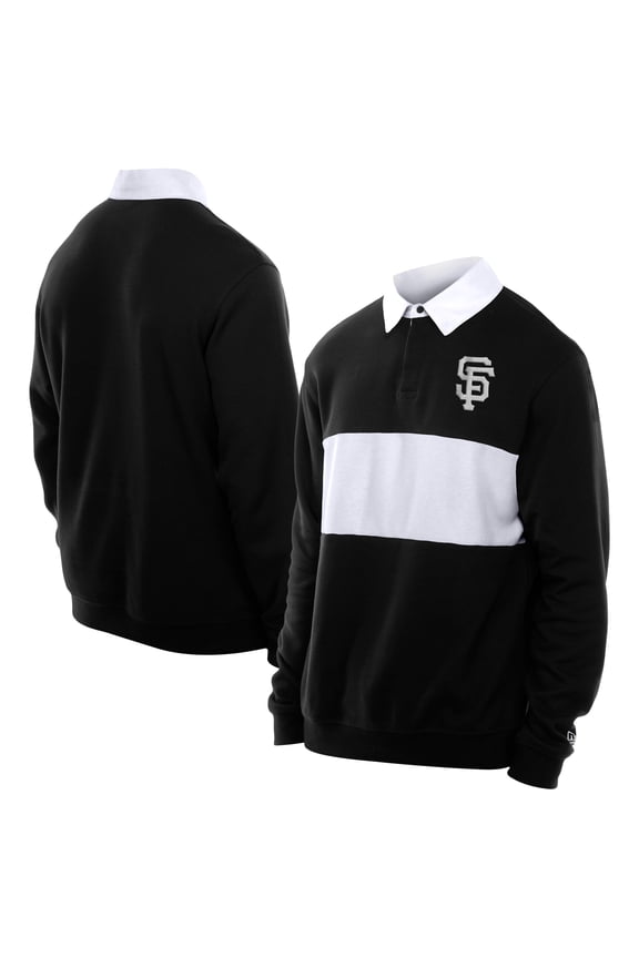 Men's New Era Black San Francisco Giants Throwback Prep Colorblock Rugby Polo