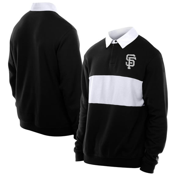 Men's New Era Black San Francisco Giants Throwback Prep Colorblock Rugby Polo