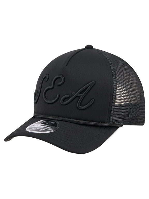 Men's New Era Black Seattle Mariners City Initial 9FORTY A-Frame M-Crown Adjustable Trucker Hat