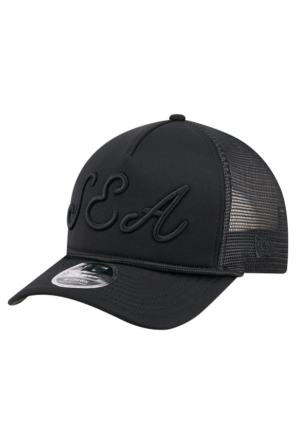 Men's New Era Black Seattle Mariners City Initial 9FORTY A-Frame M-Crown Adjustable Trucker Hat