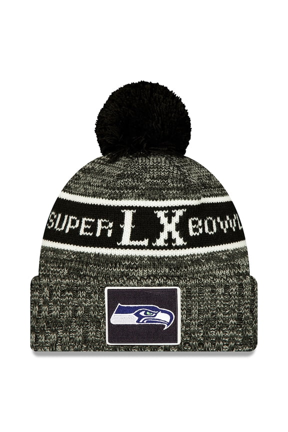 Men's New Era Black Seattle Seahawks Super Bowl LX Cuffed Knit Hat with Pom