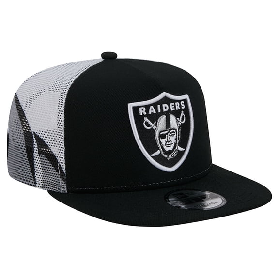Men's New Era Black/Silver Las Vegas Raiders Mesh A-Frame 9FIFTY Snapback Trucker Hat