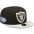 thumbnail image 1 of Men's New Era Black/Silver Las Vegas Raiders Super Bowl XVIII Letterman 59FIFTY Fitted Hat, 1 of 6