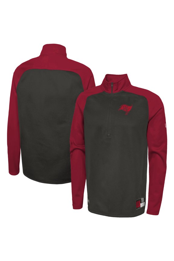Men's New Era Black Tampa Bay Buccaneers Combine Authentic O-Line Raglan Half-Zip Jacket
