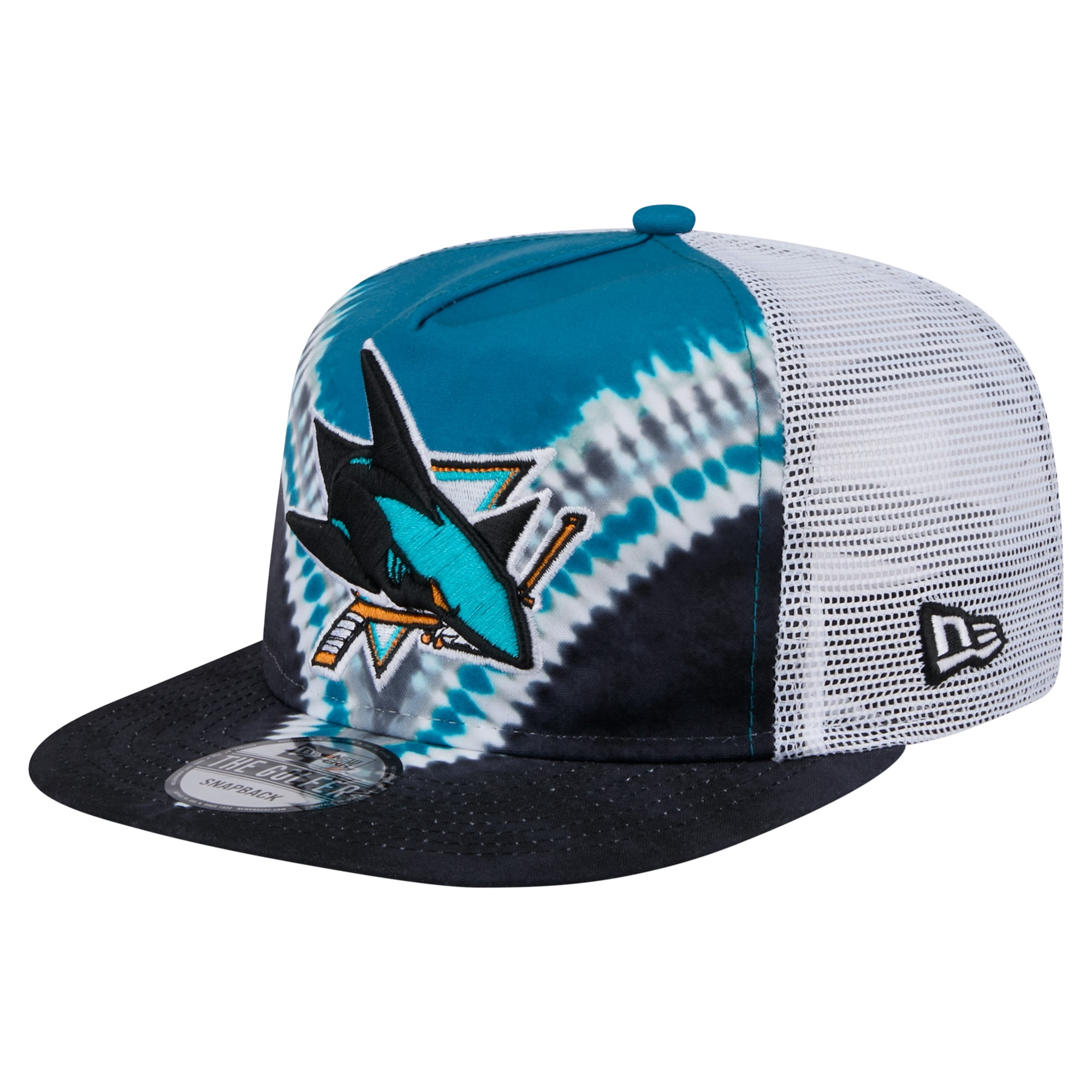 Men's-New Era  Black/Teal San Jose Sharks Throwback V-Dye Adjustable Golfer Hat