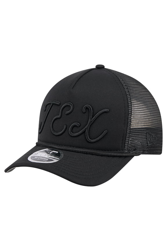 Men's New Era Black Texas Rangers City Initial 9FORTY A-Frame M-Crown Adjustable Trucker Hat