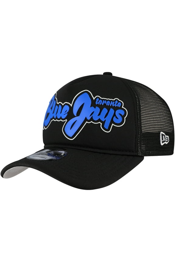 Men's New Era Black Toronto Blue Jays Retro Bold A-Frame Trucker 9FORTY Adjustable Hat