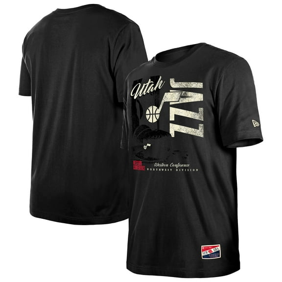 Men's-New Era Black Utah Jazz Distressed Throwback Vintage Color Pack T-Shirt