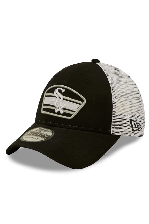 Men's New Era Black/White Chicago White Sox Logo Patch 9FORTY Trucker Snapback Hat