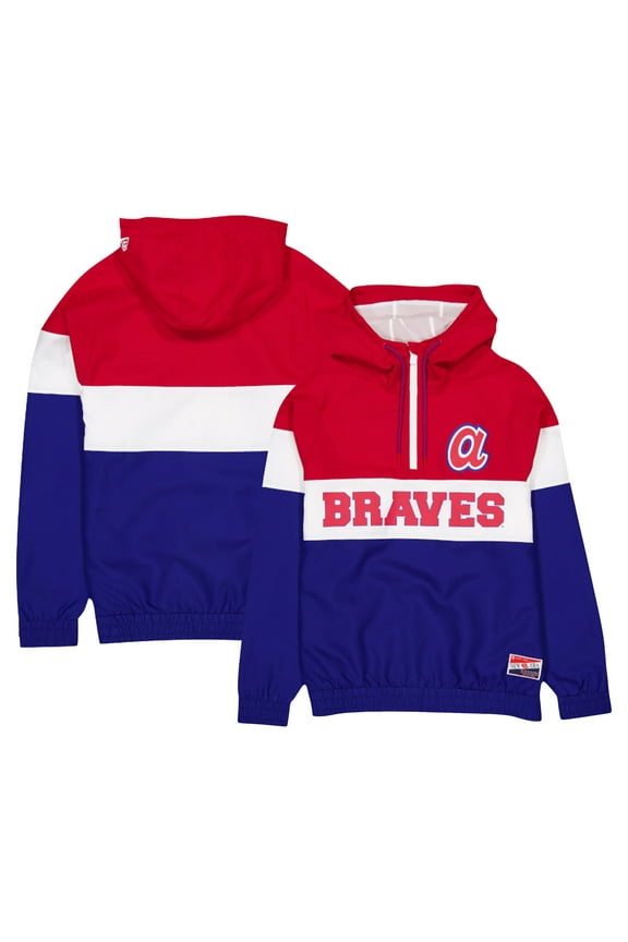 Men's New Era Blue Atlanta Braves Ripstop Raglan Quarter-Zip Hoodie Windbreaker Jacket