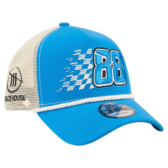 Men's New Era Blue Connor Zilisch Trackhouse Driver Number A-Frame 9FORTY Trucker Rope Adjustable Hat