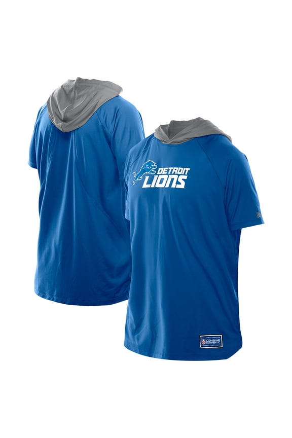 Men's New Era Blue Detroit Lions Combine Authentic Hooded Raglan Short-Sleeve T-Shirt