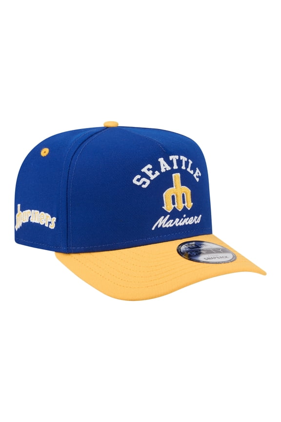 Men's New Era Blue/Gold Seattle Mariners Arched A-Frame 9FIFTY Adjustable Hat
