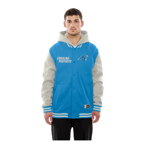 Men's New Era Blue/Gray Carolina Panthers Full-Snap Fleece Hooded Jacket