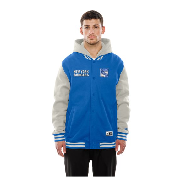 Men's New Era Blue/Gray New York Rangers Full-Snap Hooded Varsity Jacket