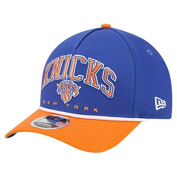 Men's New Era Blue New York Knicks Bold Arch COOLERA 9FORTY A-Frame M-Crown Adjustable Hat